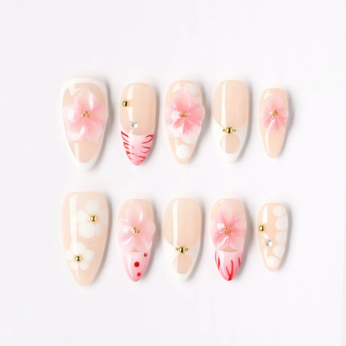 Sunset Bloom, press-on nail set, almond, medium