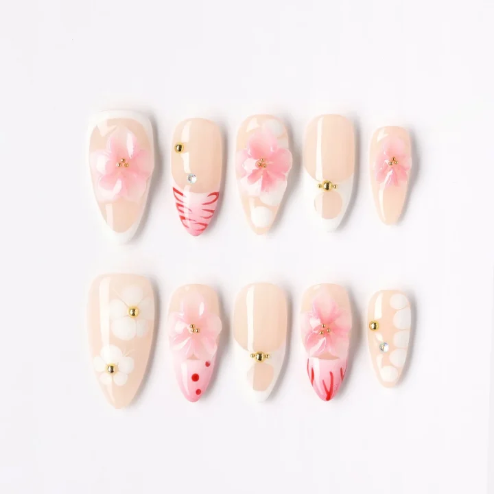 Sunset Bloom, press-on nail set, almond, medium