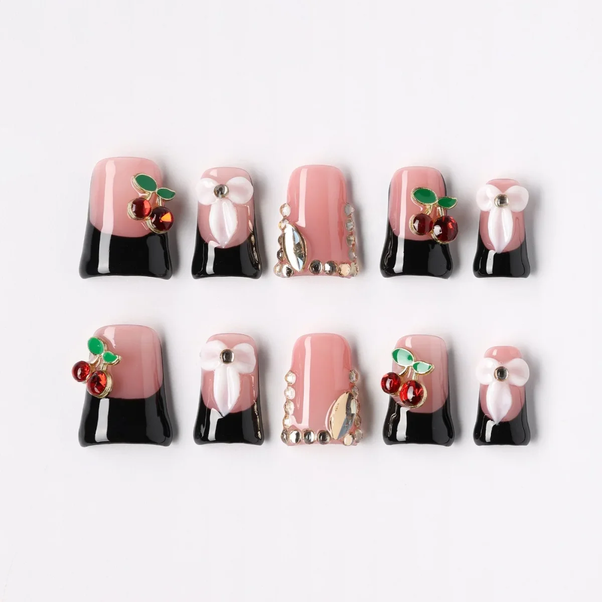 Sweet Cherry, press-on nail set, coffin, short