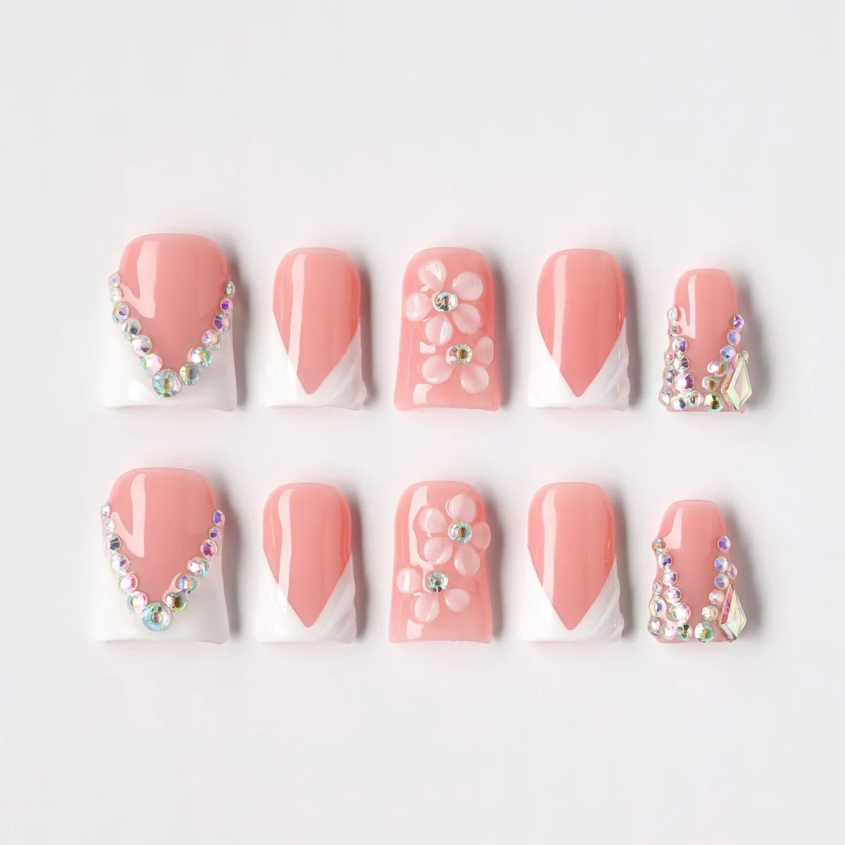 V-Tip Flora, press-on nail set, coffin, short