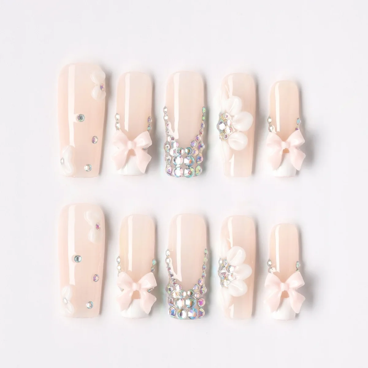 Bow Garden, press-on nail set, square, medium-long