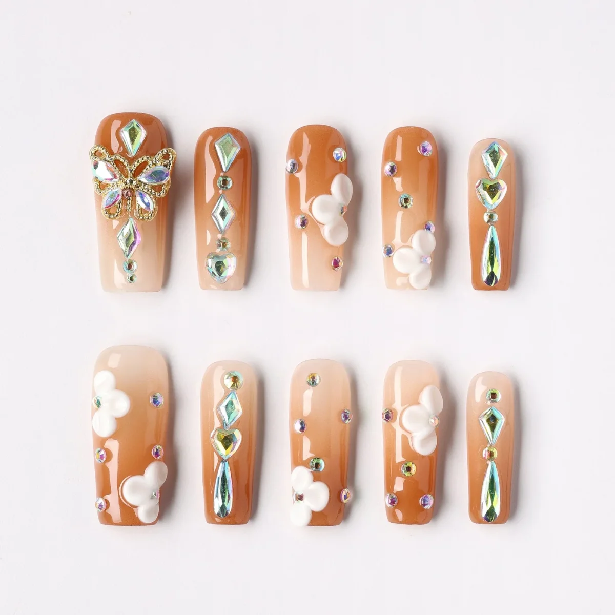 Amber Flora, press-on nail set, square, medium-long