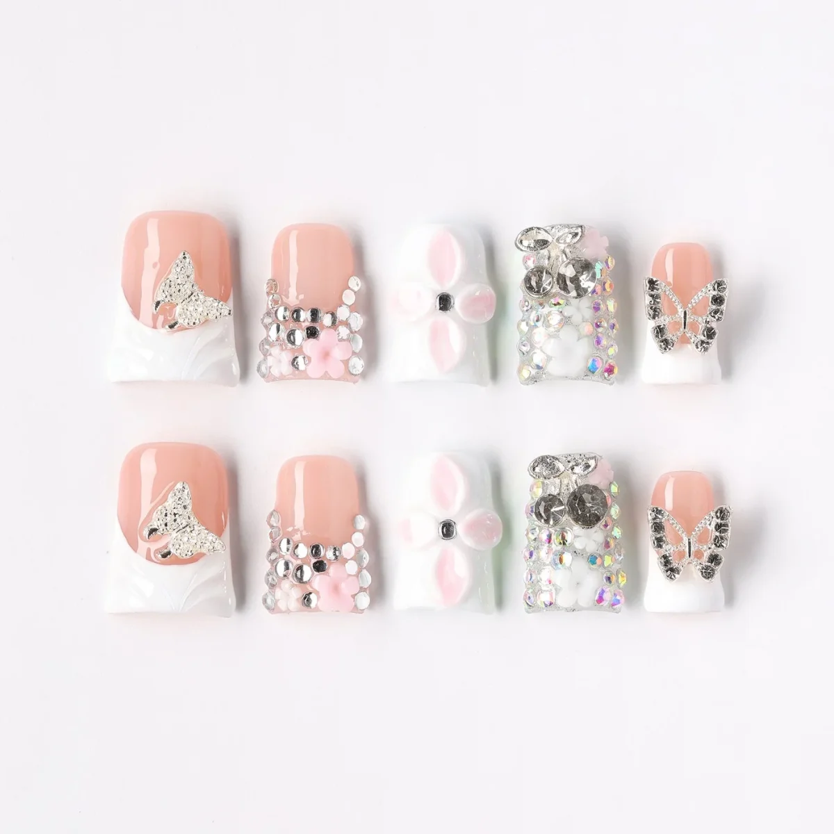 Butterfly Carve, press-on nail set, coffin, short