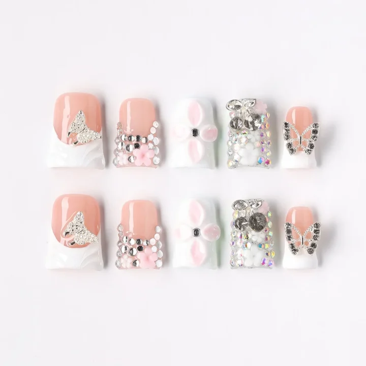 Butterfly Carve, press-on nail set, coffin, short