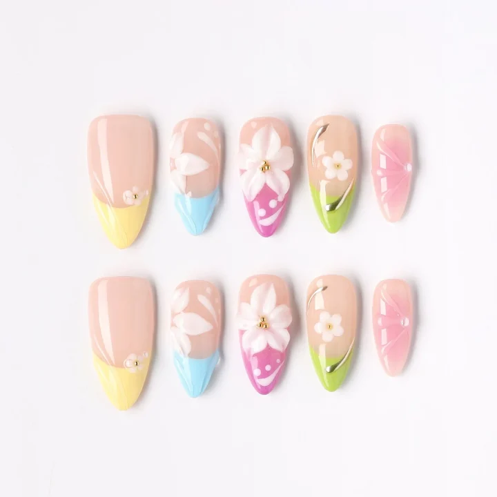 Candy Bloom, press-on nail set, almond, medium