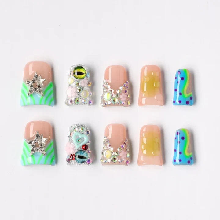 Cat Eye Luxe, press-on nail set, coffin, short