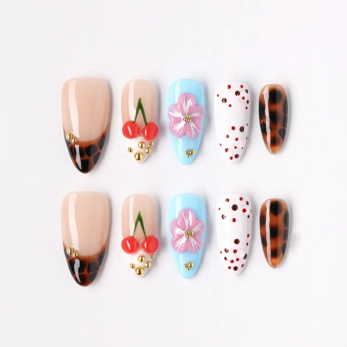 Cherry Cloud, press-on nail set, almond, medium
