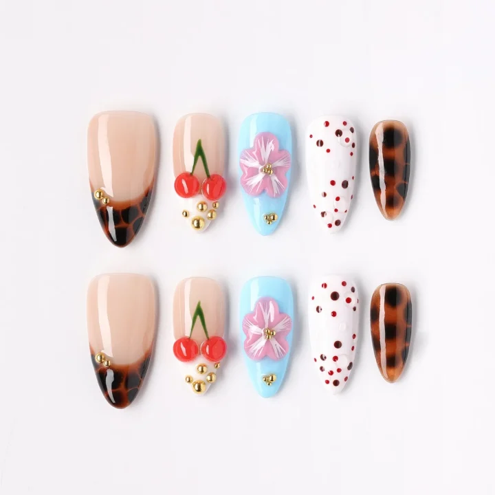 Cherry Cloud, press-on nail set, almond, medium