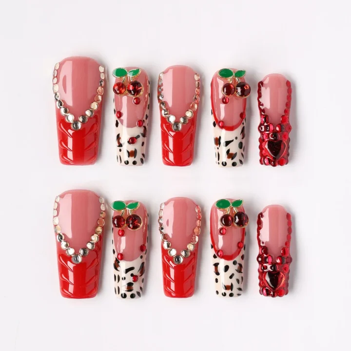 Cherry Lane, press-on nail set, square, medium-long