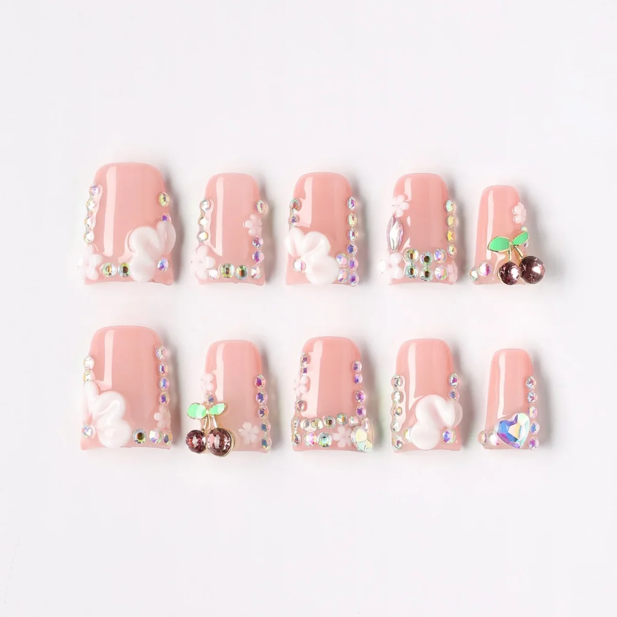 Cherry Petal, press-on nail set, coffin, short