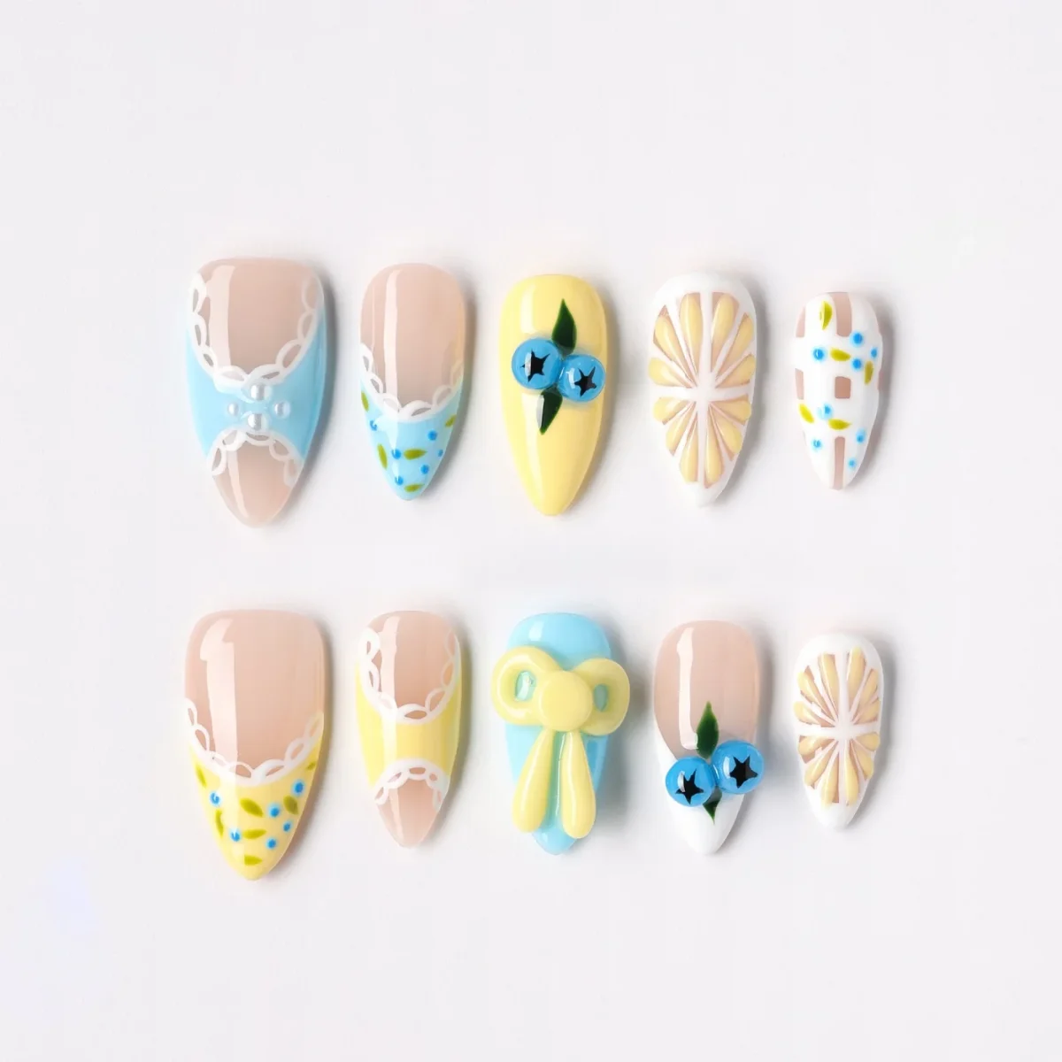 Cherry Star, press-on nail set, almond, medium
