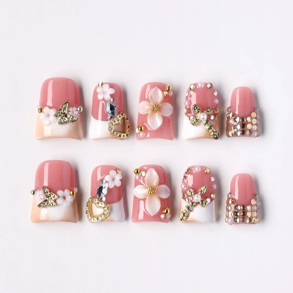 Cloud Petal, press-on nail set, coffin, short