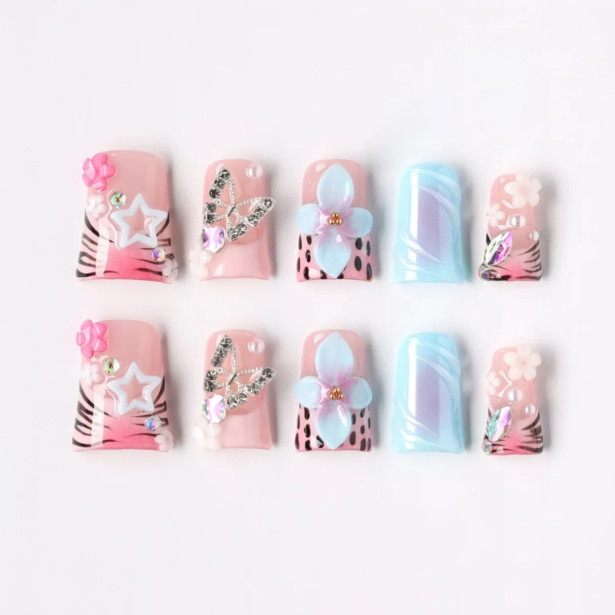 Color Carved, press-on nail set, coffin, short