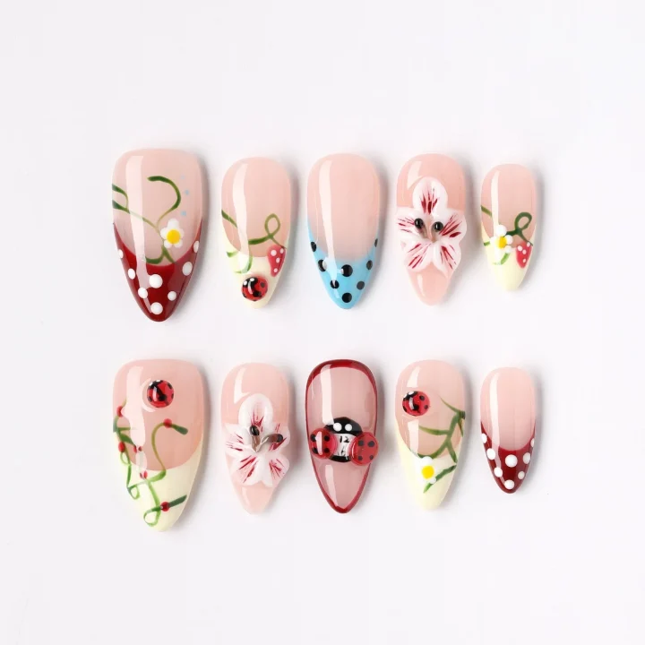 Confetti Daisy, press-on nail set, almond, medium