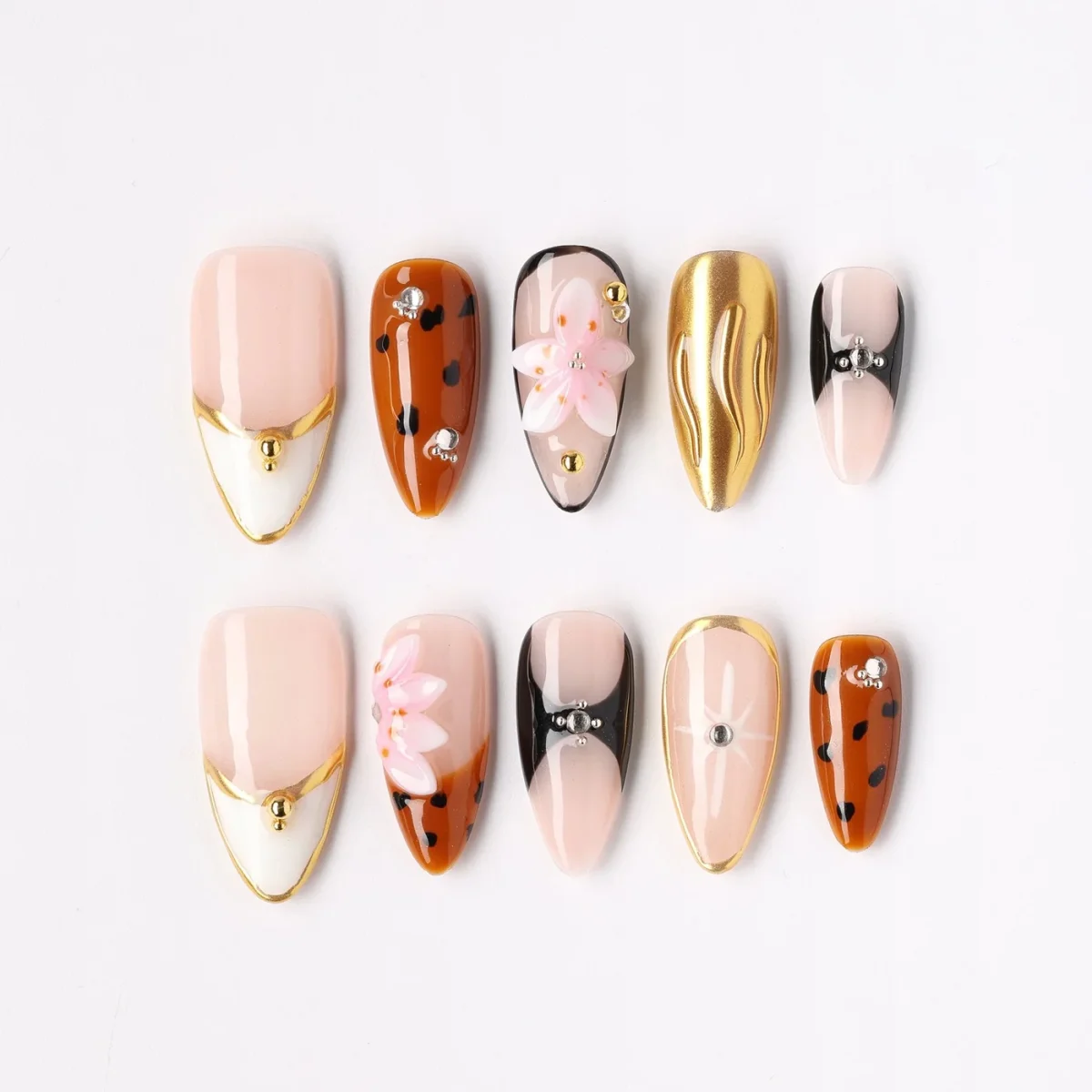 Dotty Peony, press-on nail set, almond, medium