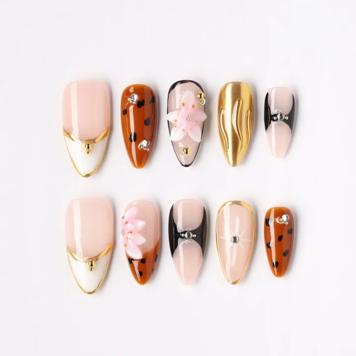 Dotty Peony, press-on nail set, almond, medium