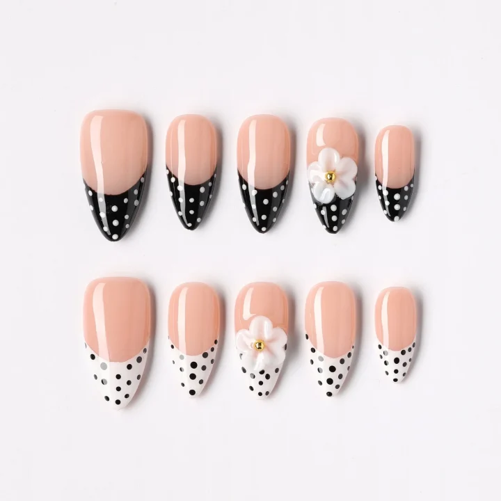 Duo Dot, press-on nail set, almond, medium
