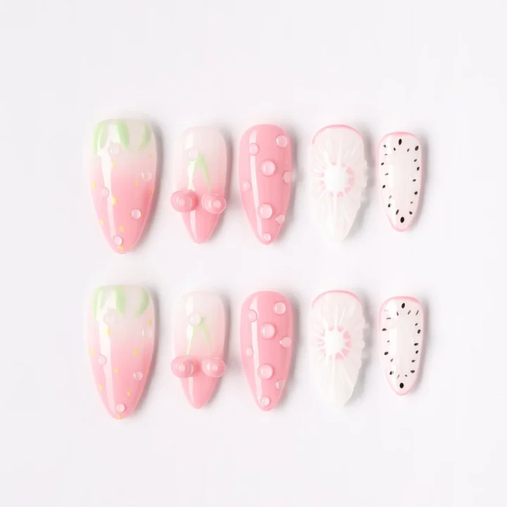 Berry Picnic, press-on nail set, almond, medium