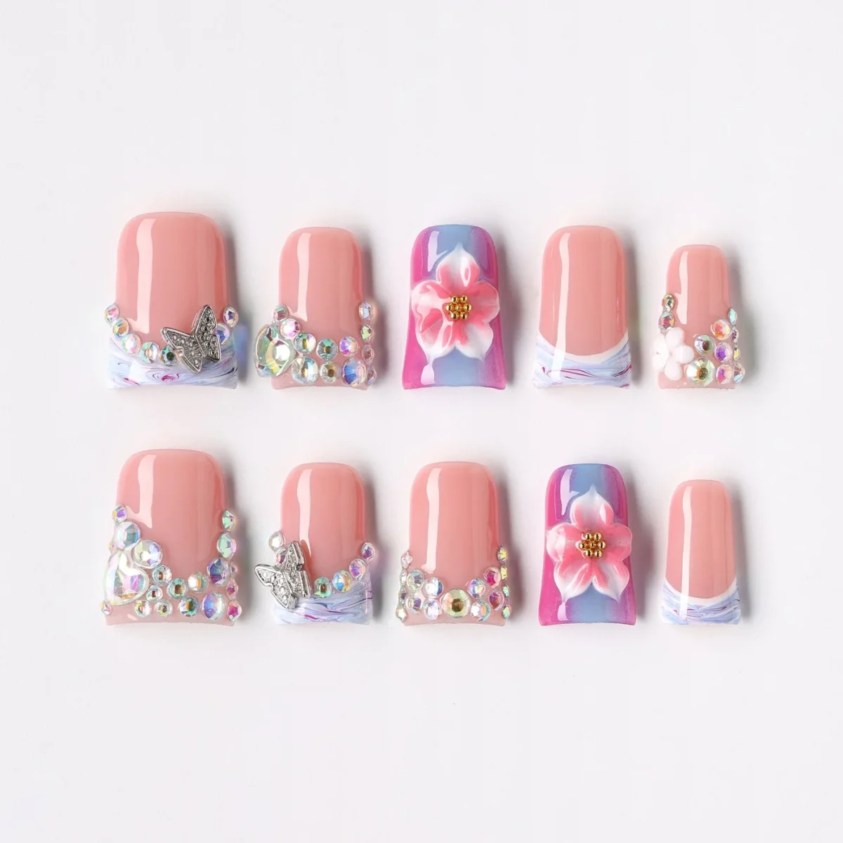 Flutter Dream, press-on nail set, coffin, short