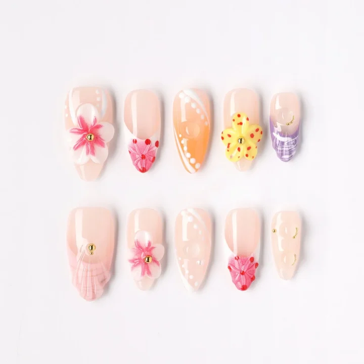Folk Garden, press-on nail set, almond, medium