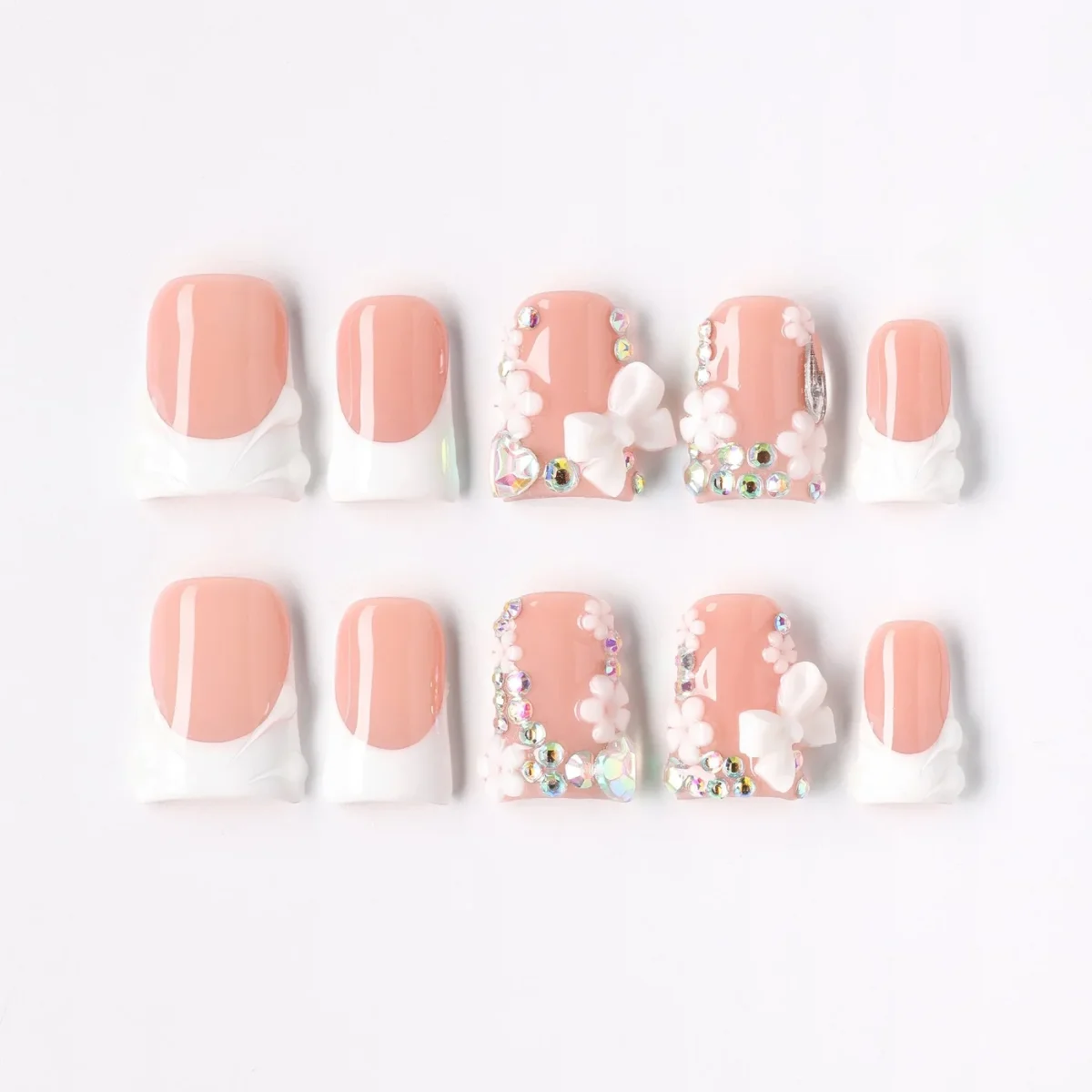 French Bow, press-on nail set, coffin, short
