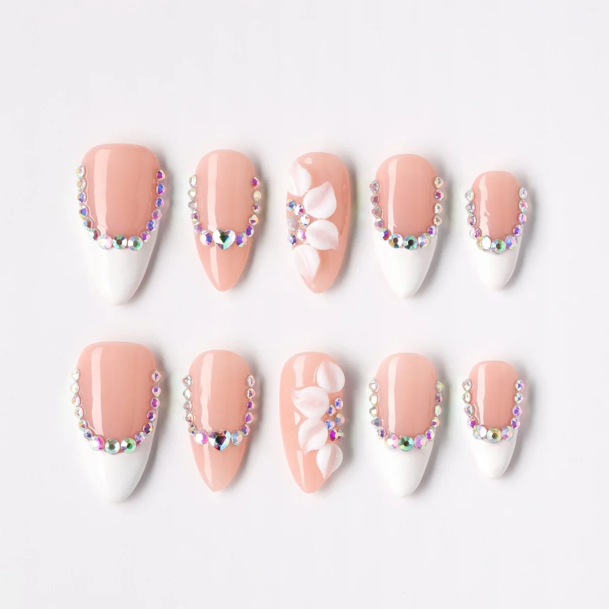 Gem Blossom, press-on nail set, almond, medium