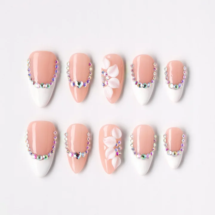 Gem Blossom, press-on nail set, almond, medium
