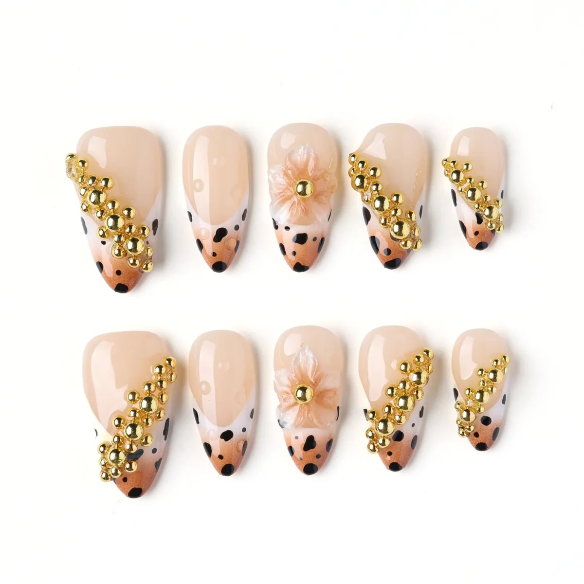 Golden Leopard Luxe, press-on nail set, almond, medium