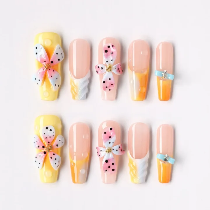 Grand Flora, press-on nail set, ballerina, long