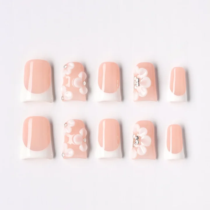 Ivory Bloom, press-on nail set, coffin, short