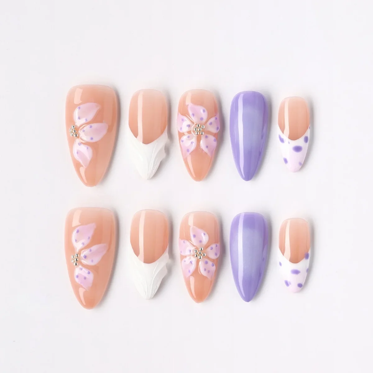 Lavender Vine, press-on nail set, almond, medium