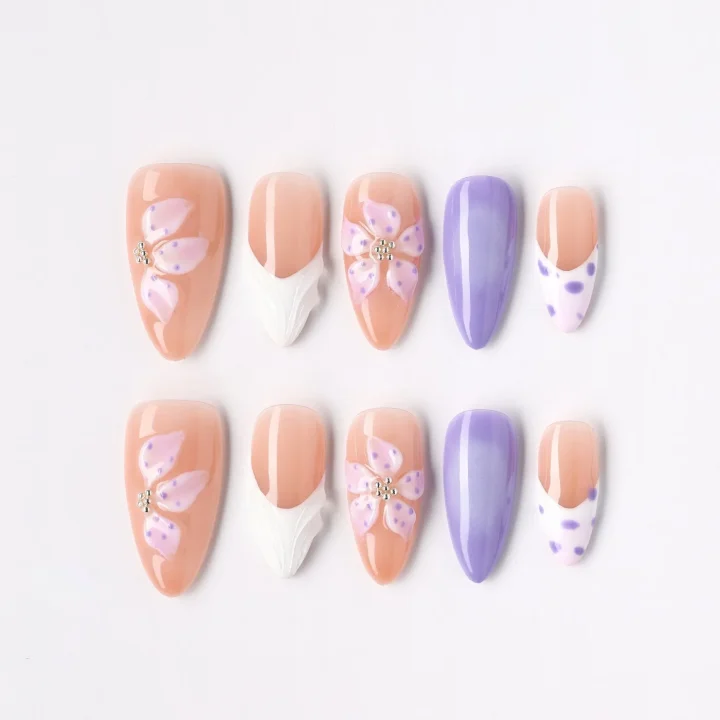 Lavender Vine, press-on nail set, almond, medium