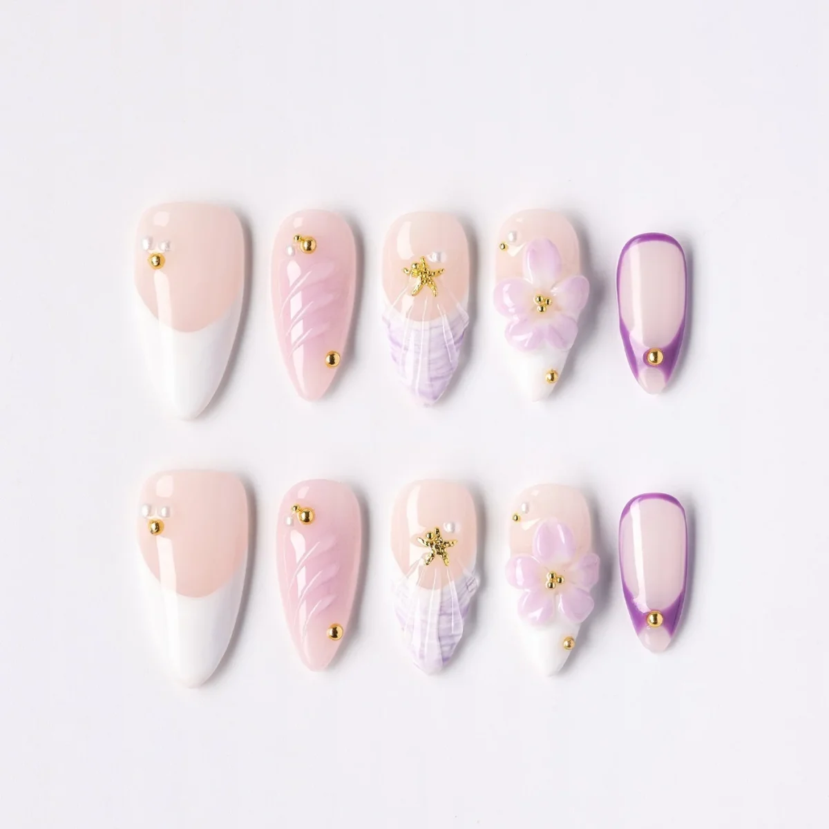 Lilac Trace, press-on nail set, almond, medium
