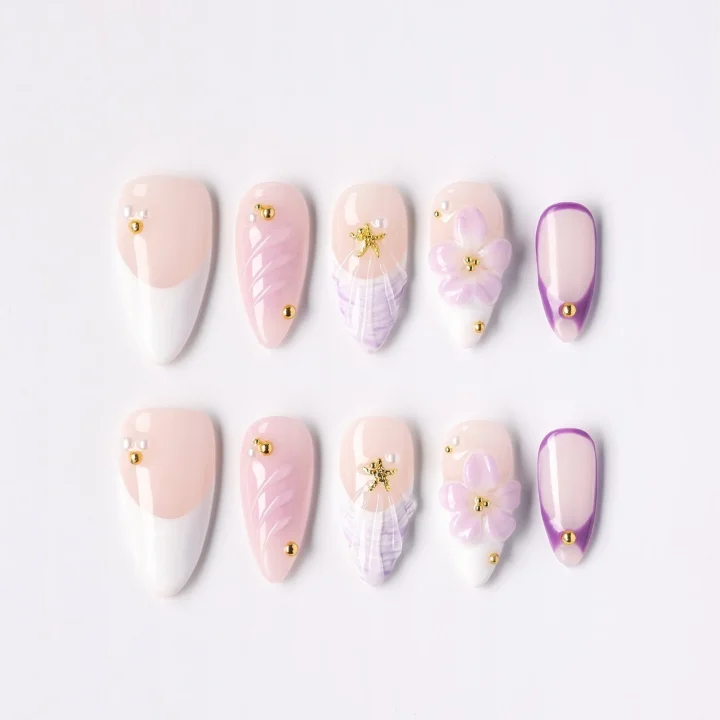 Lilac Trace, press-on nail set, almond, medium