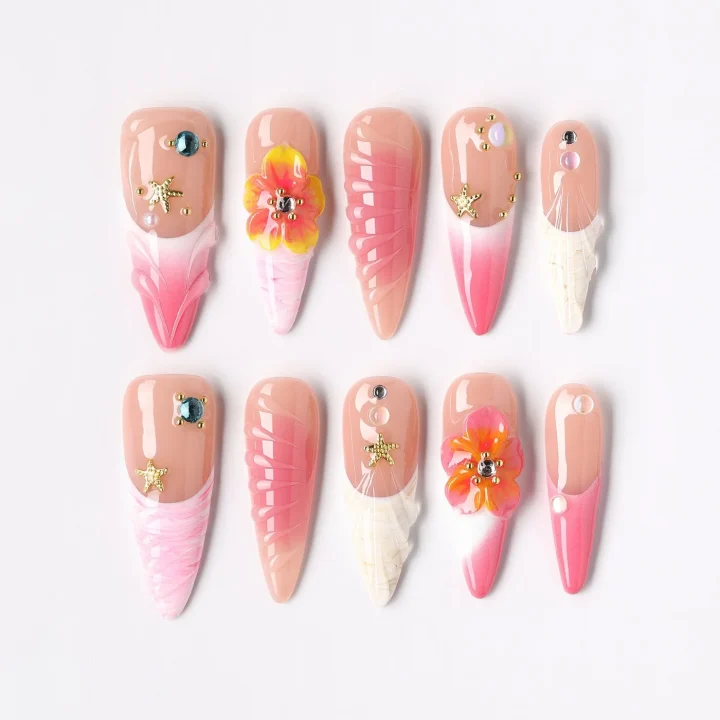 Misty Garden, press-on nail set, almond, long