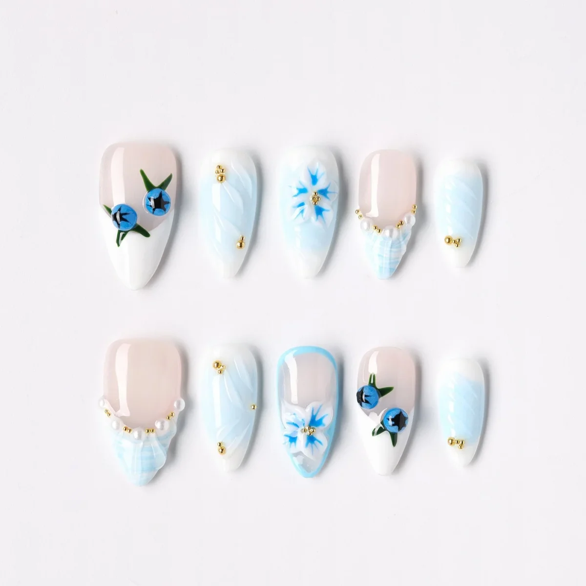 Blueberry Vine, press-on nail set, almond, medium