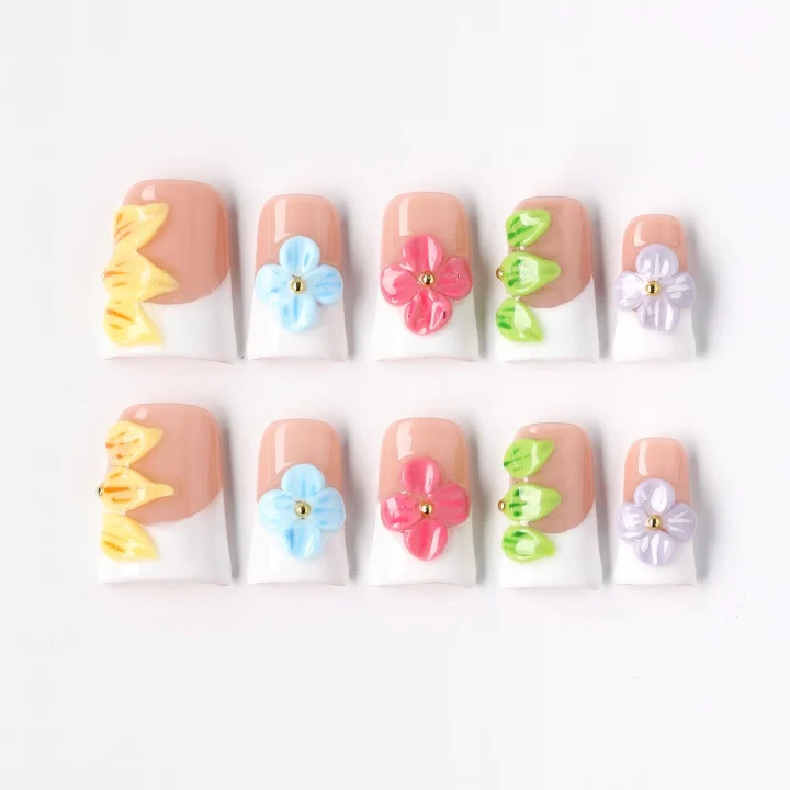Peony Kiss, press-on nail set, coffin, short
