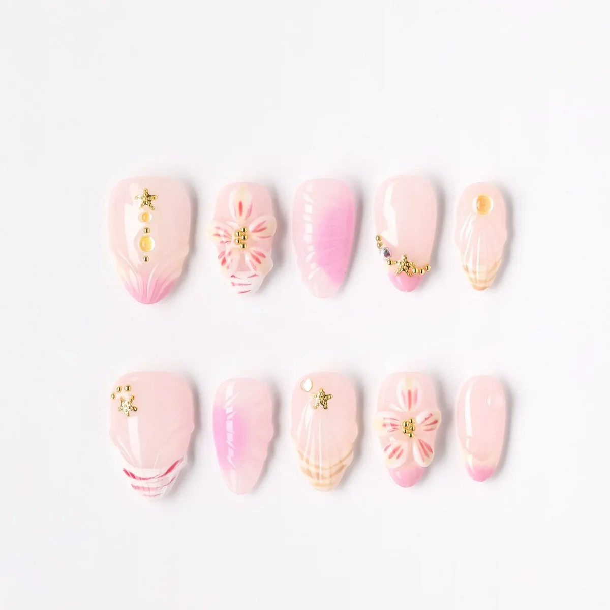Pink Meadow, press-on nail set, almond, short