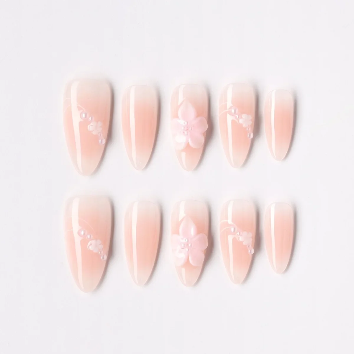 Blush Petal, press-on nail set, almond, medium