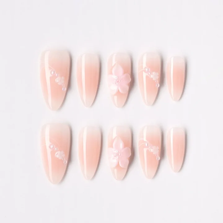 Blush Petal, press-on nail set, almond, medium