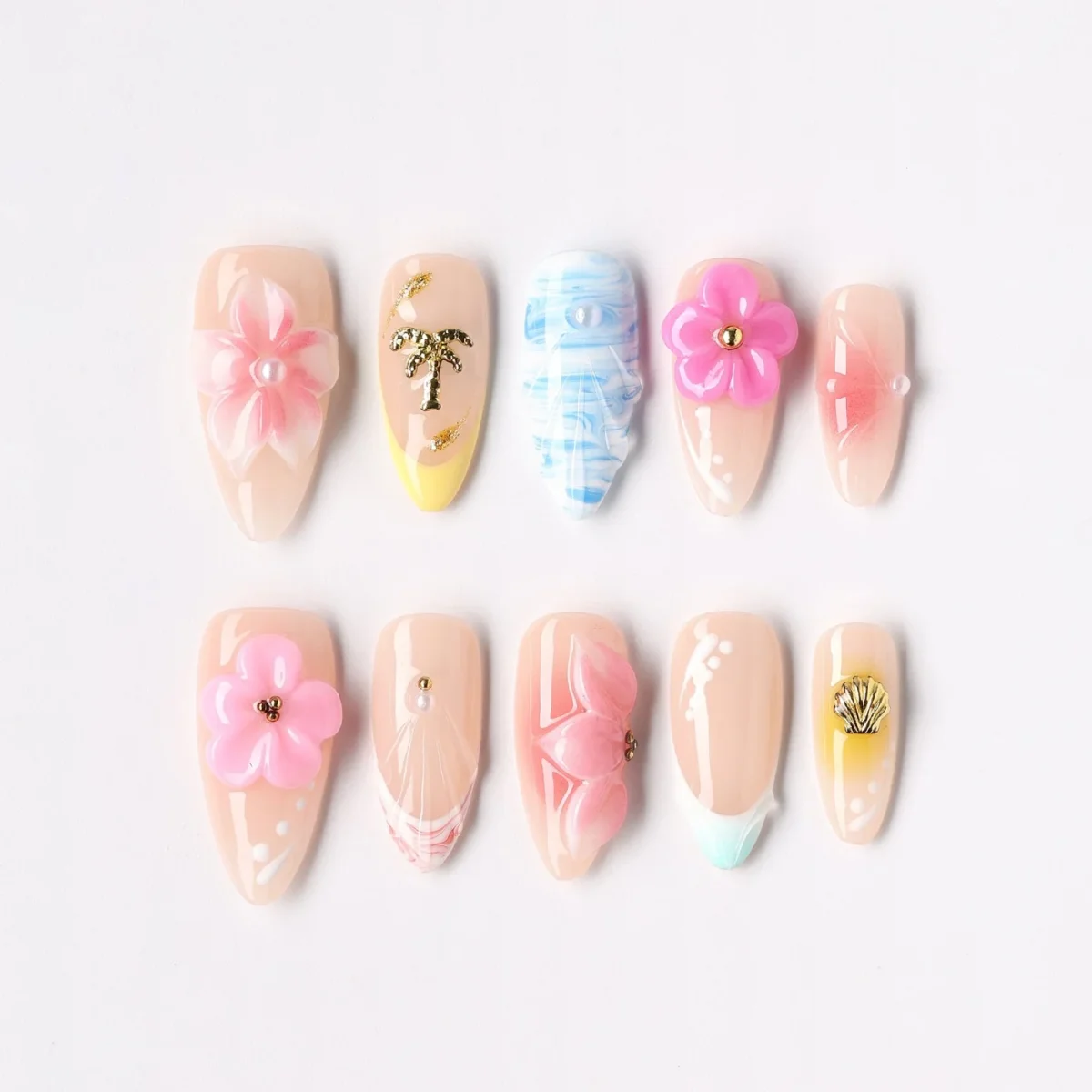Rainbow Petal, press-on nail set, almond, medium