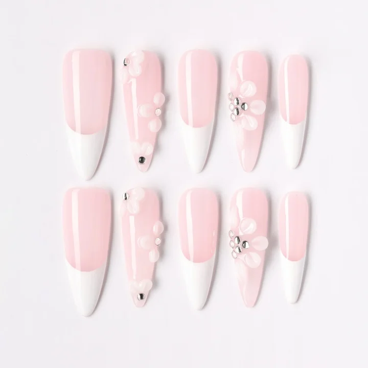 Rose French Long, press-on nail set, almond, long