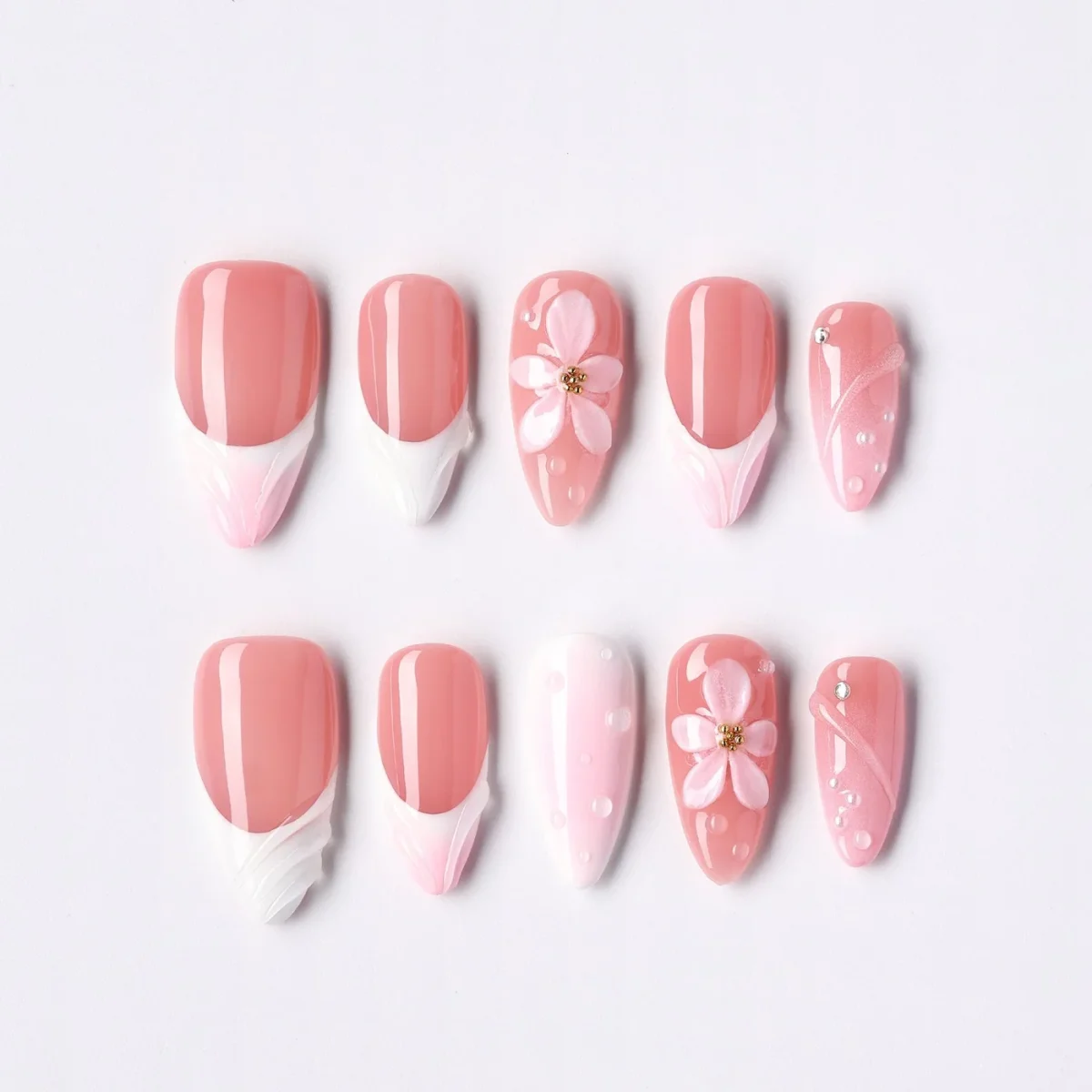 Rosy Vine, press-on nail set, almond, medium