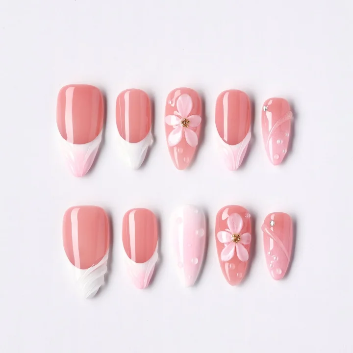 Rosy Vine, press-on nail set, almond, medium