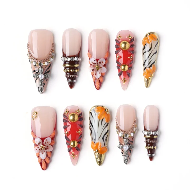 Scarlet Chain Couture, press-on nail set, stiletto, long