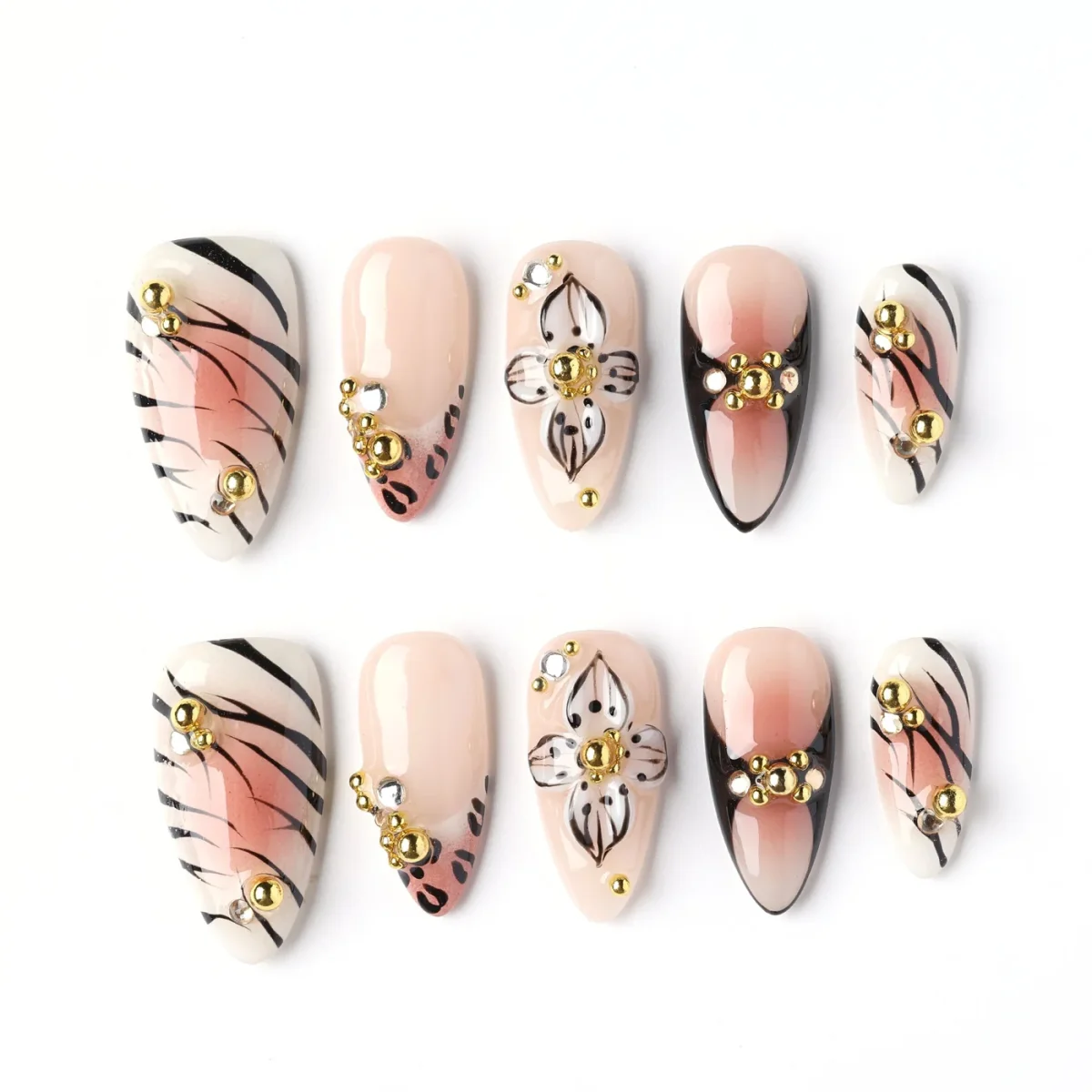 Blush Safari Glam, press-on nail set, almond, medium