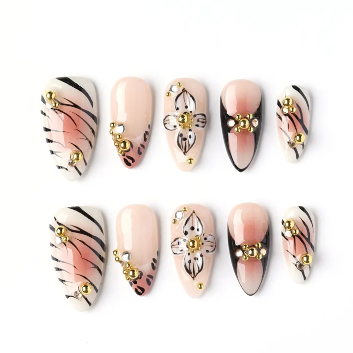 Blush Safari Glam, press-on nail set, almond, medium