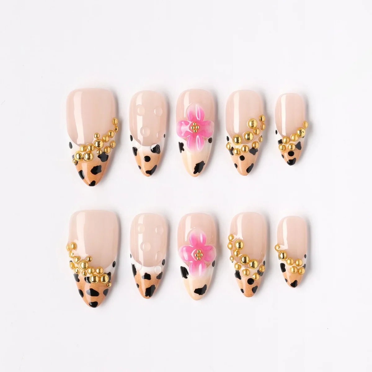 Spotted Garden, press-on nail set, almond, medium