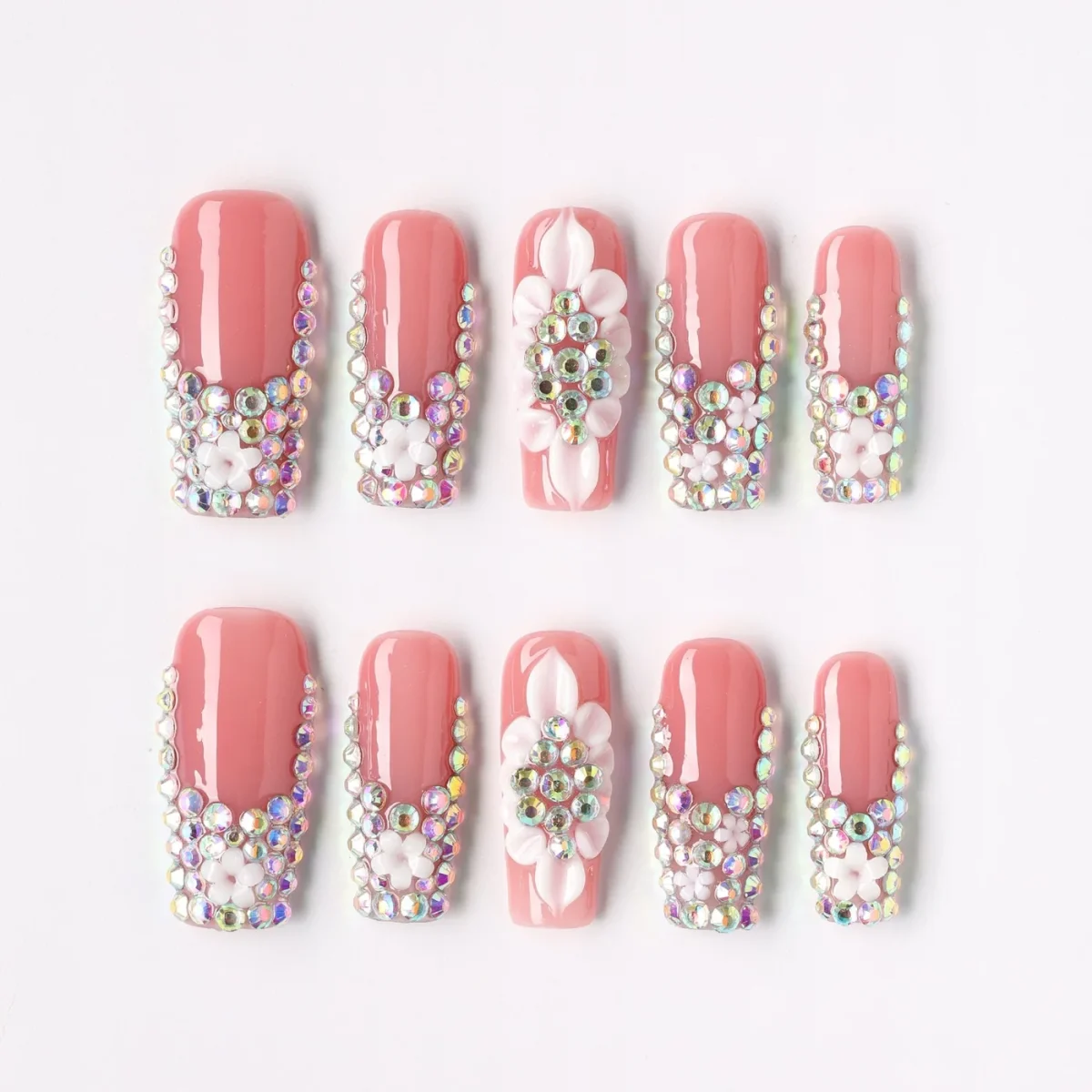 Square Gem, press-on nail set, square, medium-long