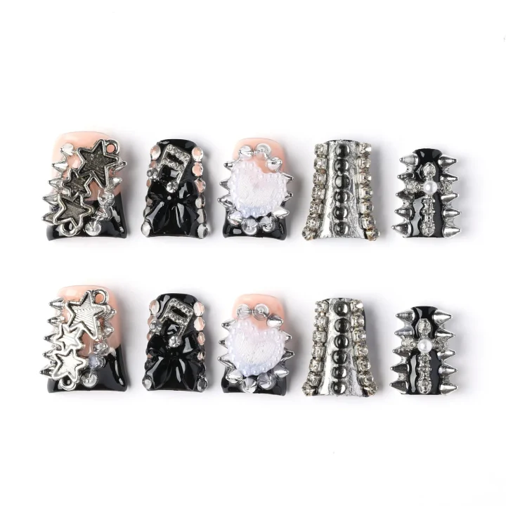 Studded Pink Punk, press-on nail set, coffin, short
